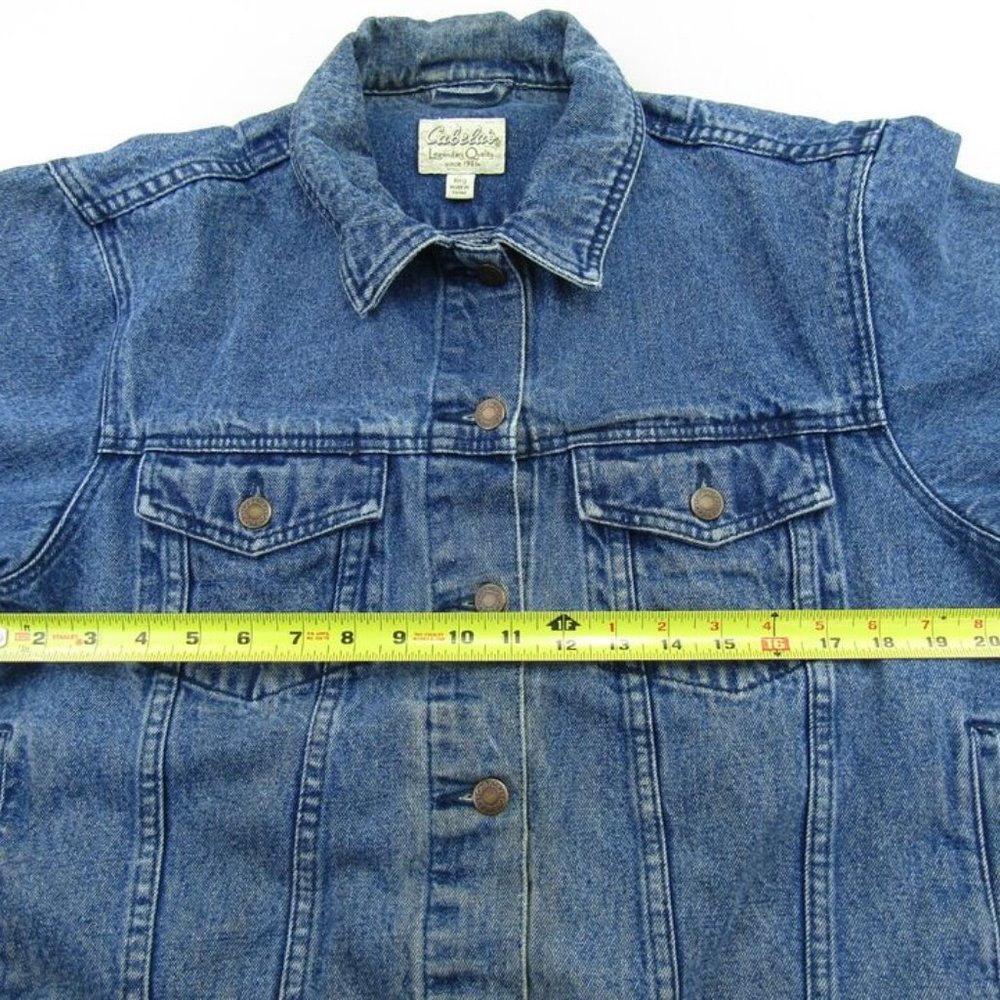 Cabelas Denim Jean Jacket Womens Size Large Blue Trucker Style Button Down - Picture 3 of 7